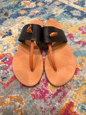 Joie A La Plage  Leather T-strap Slide Sandals in Black and Tan